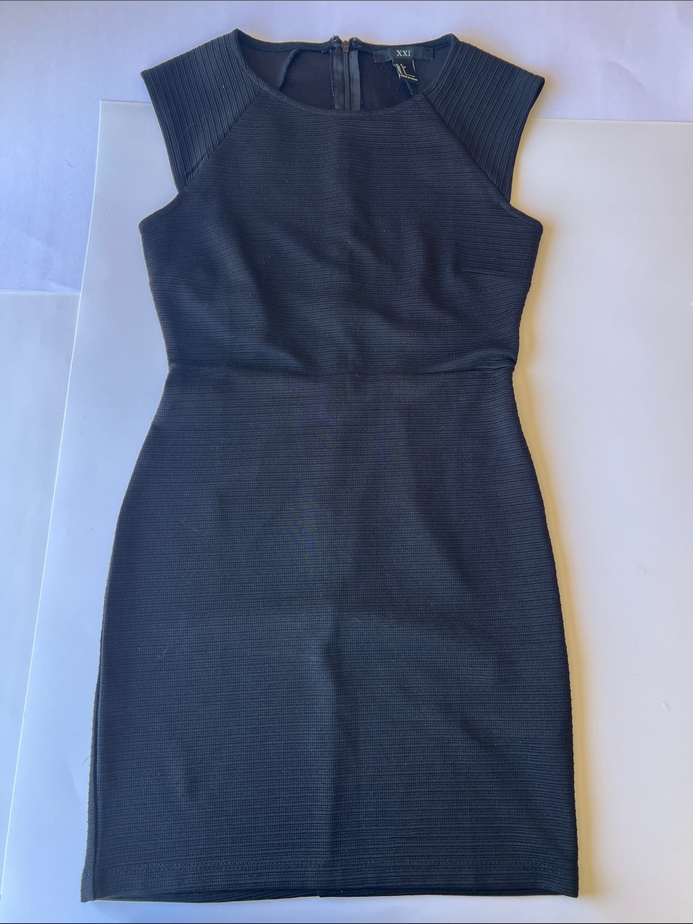 Forever 21 Black Ribbed Cap-Sleeve Mini Dress
